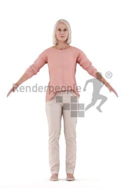 Rigged human 3D model by Renderpeople -elderly white woman in smart casual look