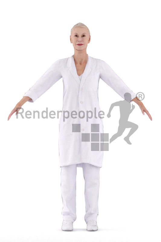 Rigged 3D People model for Maya and 3ds Max – elderly white female, in medical/healthcare outfit