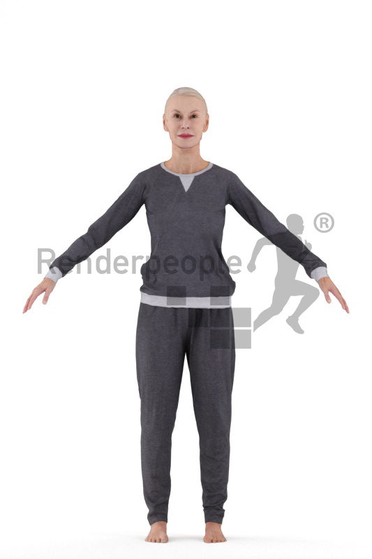 Rigged 3D People model by Renderpeople, elderly white woman, sleepwear