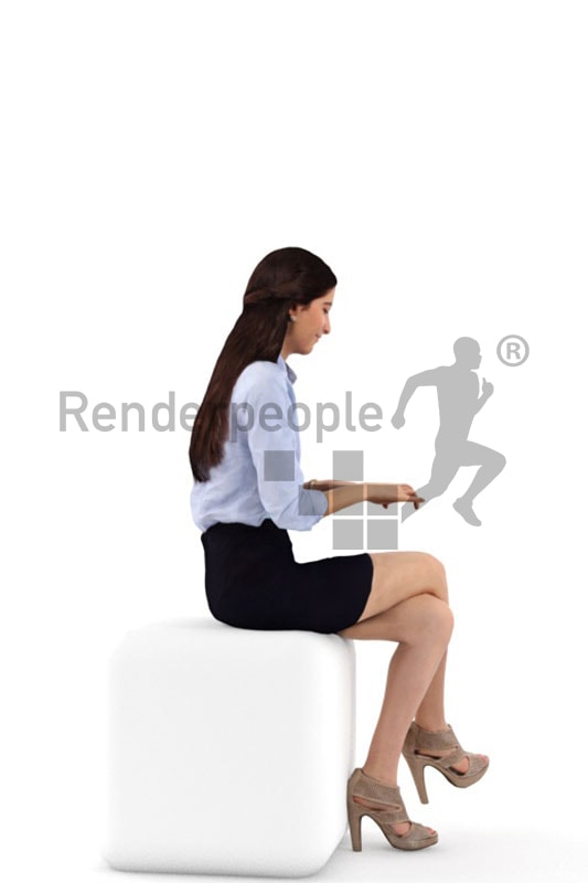 3d people business, middle eastern 3d woman sitting and typing