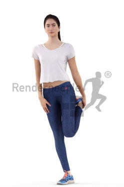 3d people sports, white 3d woman stretching her legs