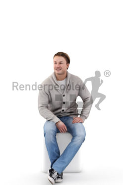 3d people casual, white 3d man sitting