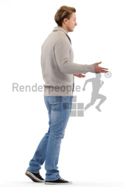 3d people casual, white 3d man walking and opening his arms