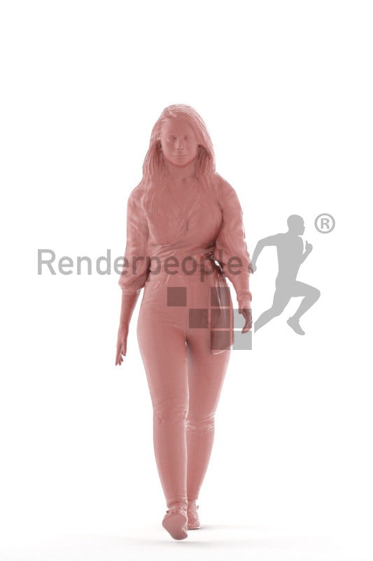 Animated human 3D model by Renderpeople – european woman, casual chic, walking