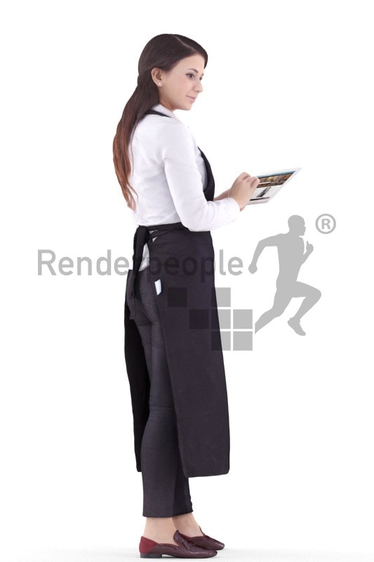 3d people waitress woman standing with a tablet