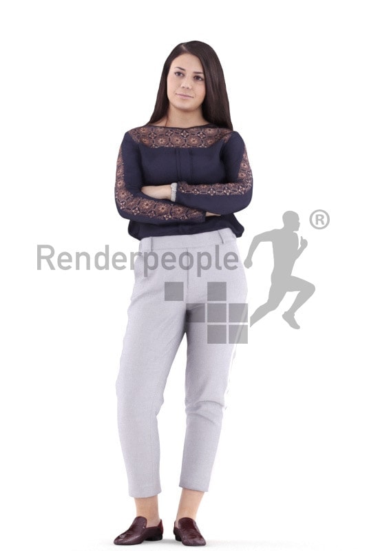 3d people casual, caucasian woman standing and waiting