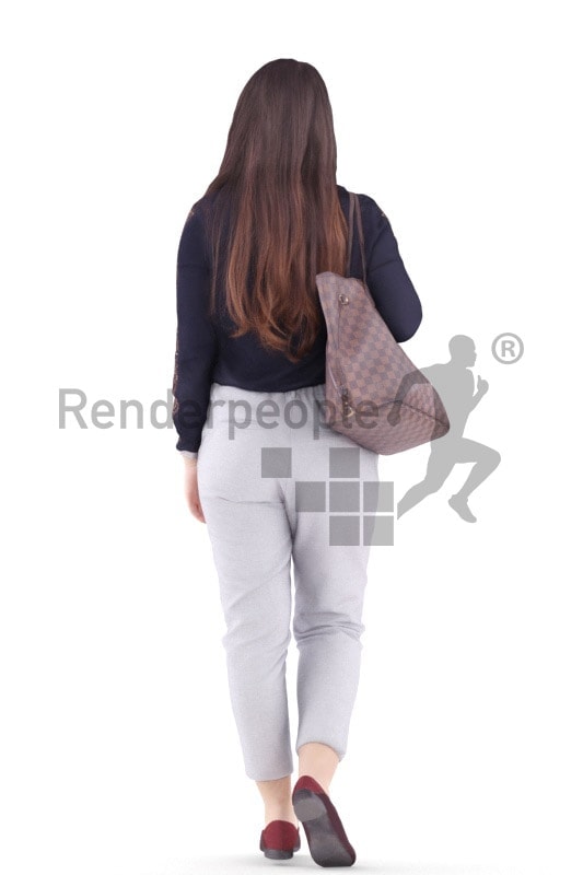 3d people caucasian woman walking with bag