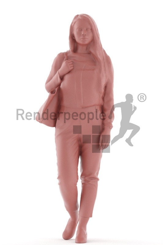 3d people caucasian woman walking with bag