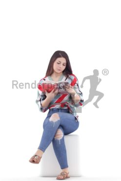 3d people casual, south american 3d woman sitting and reading
