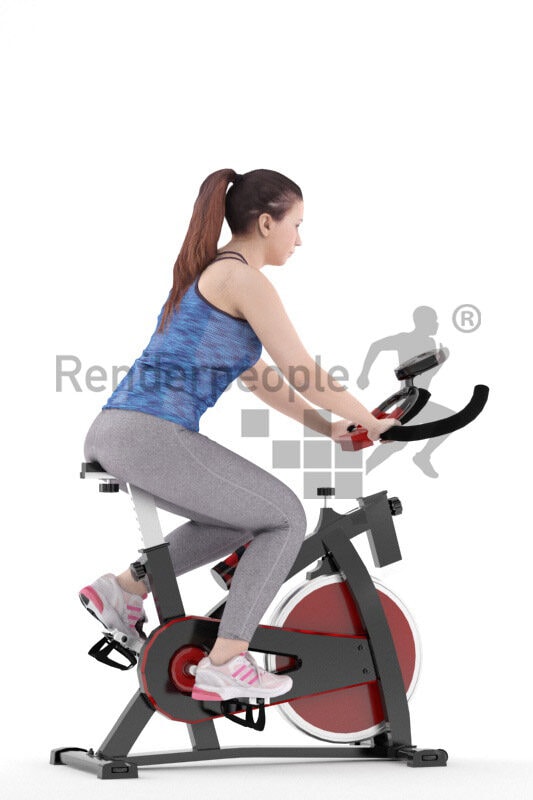 3D People model for 3ds Max and Blender – european woman in sports outfit, exercising with ergometer