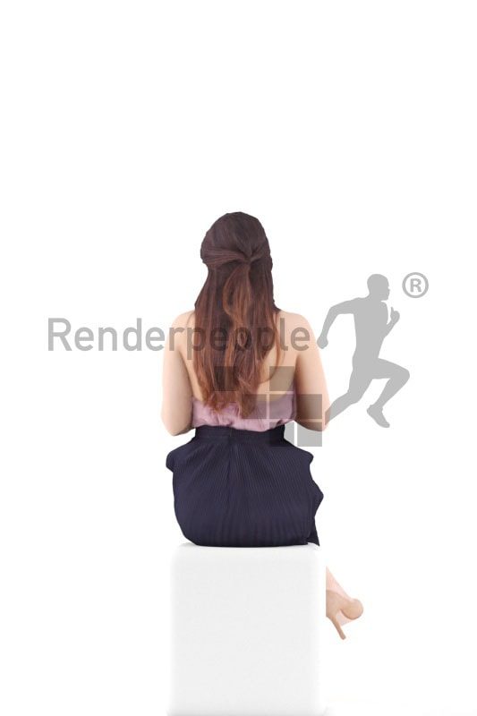 3d people event, south american 3d woman sitting and holding clutch