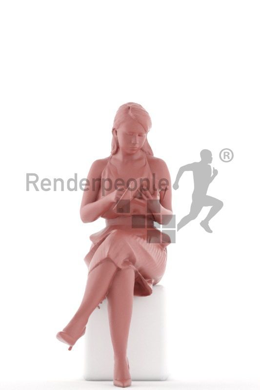 3d people event, south american 3d woman sitting and holding clutch
