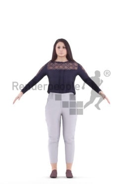 Rigged human 3D model by Renderpeople, white woman, smart casual