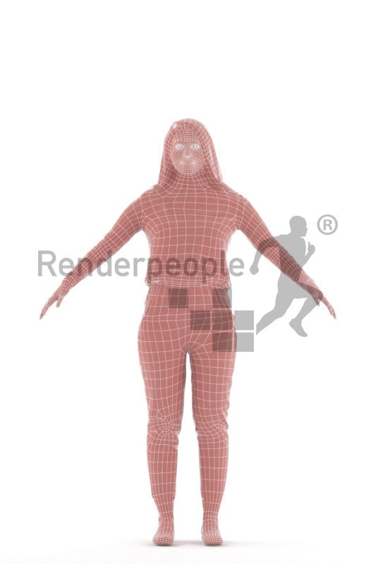 Rigged human 3D model by Renderpeople, white woman, smart casual