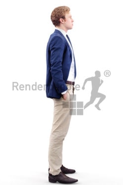 3d people business, white 3d man standing with his hands in his pockets