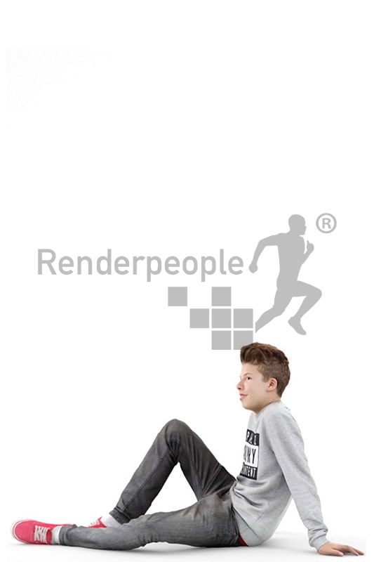 3d people kids, white 3d child sitting on the floor