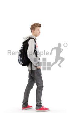 3d people kids, white 3d child standing wearing a backpack