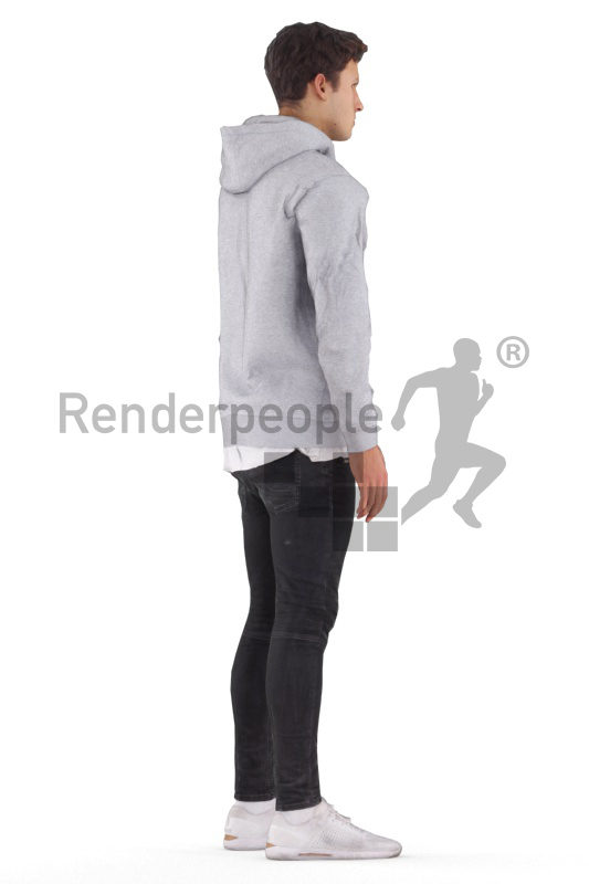 Animated human 3D model by Renderpeople – european male in hoodie, standing