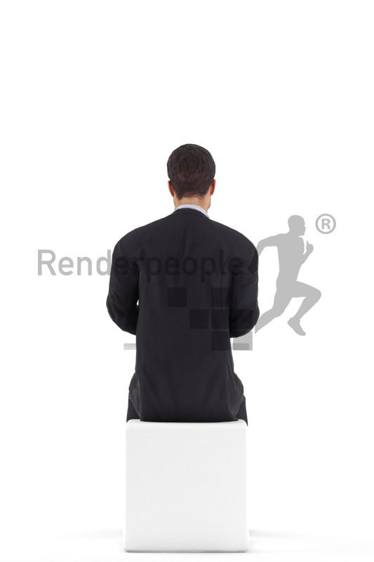 3D People model for animations – white man in business look, sitting and smiling