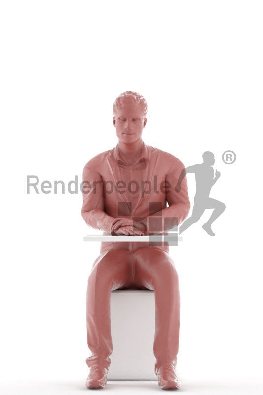 3D People model for animations – white man in business look, sitting and smiling