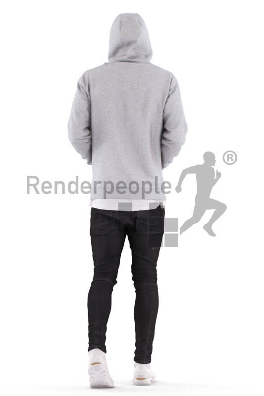 3D People model for 3ds Max and Maya – white man walking in a hoodie