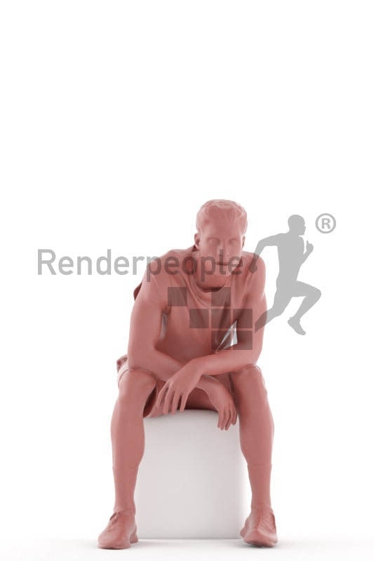 Photorealistic 3D People model by Renderpeople – white man sitting in sports wear