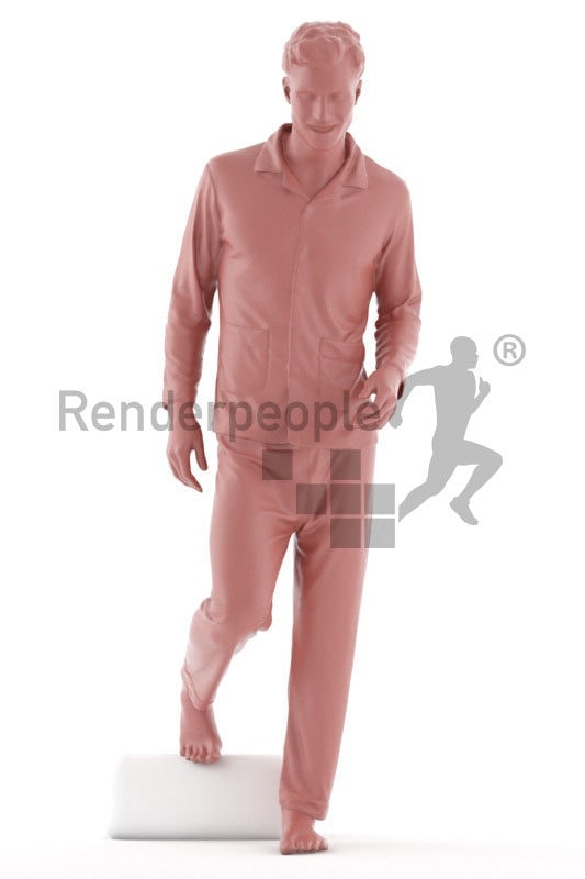 3D People model for 3ds Max and Maya – white man, walking downstairs in sleep wear