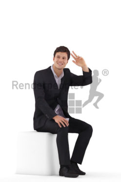3d people business,3d white man, sitting and saluting