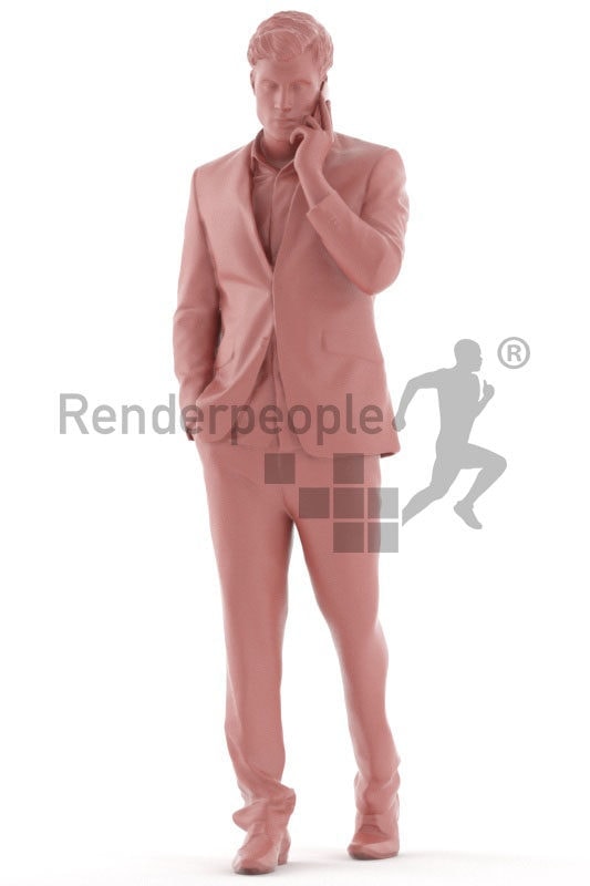 3d people business,3d white man, walking and calling