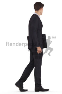 3d people business,3d white man, walking with office bag