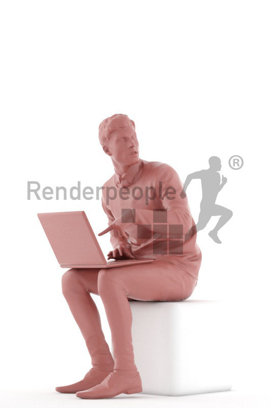 3d people business,3d white man, sitting with notebook, interacting