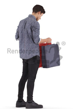 3d people casual, 3d white man, looking into his shopping bags