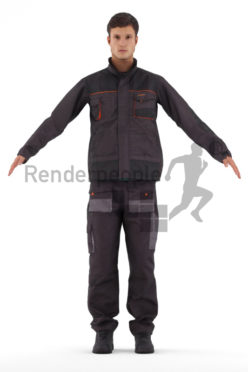 Rigged human 3D model by Renderpeople – european man in work wear
