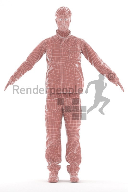 Rigged human 3D model by Renderpeople – european man in work wear