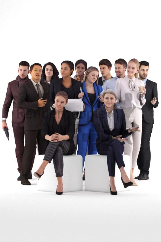 Posed 3D People model by Renderpeople – bundle, business standing, walking and sitting people