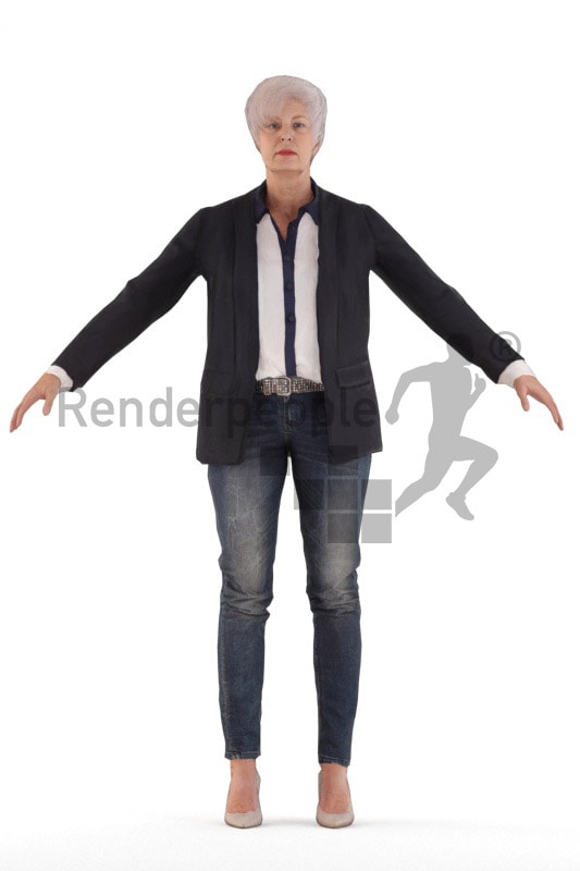 3d people business, rigged old woman in A Pose