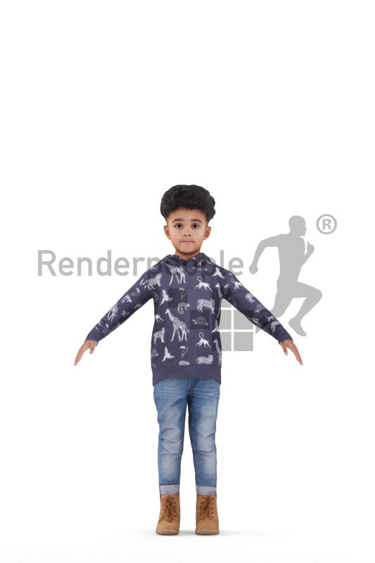 3d people casual, 3d black boy rigged
