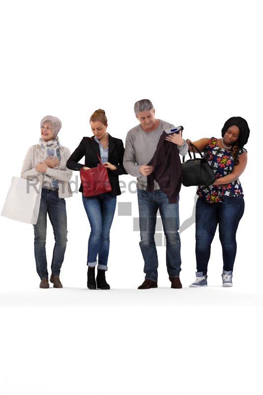 bundle of casually dressed. shopping 3d people
