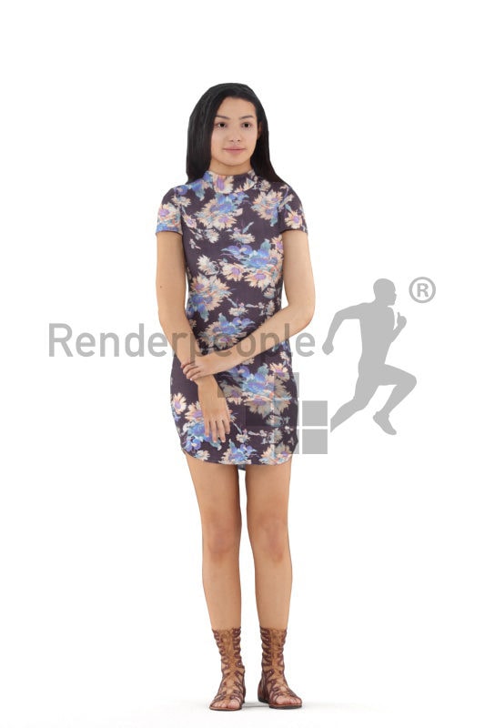 Animated 3D People model for visualization – hispanic woman in chic summer dress, standing