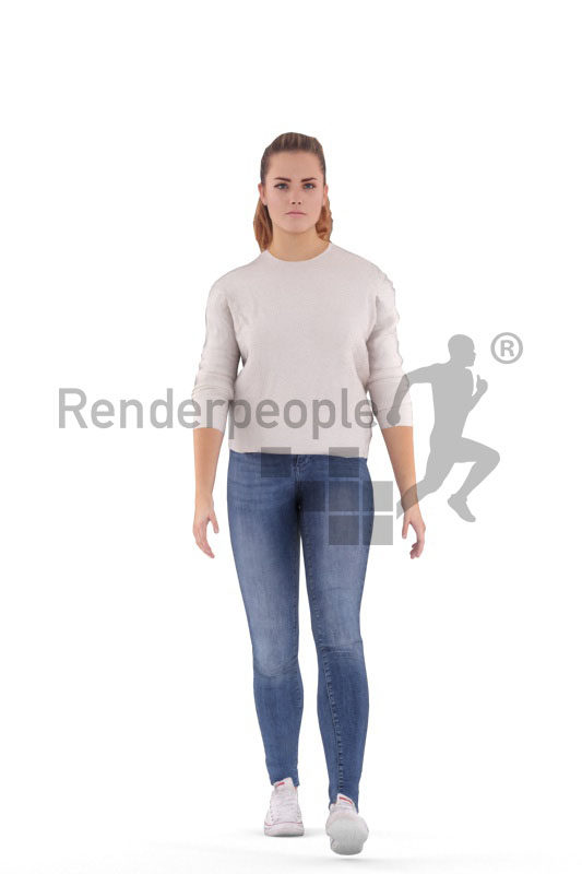 Animated 3D People model for visualization – white woman in casual outfit, waking