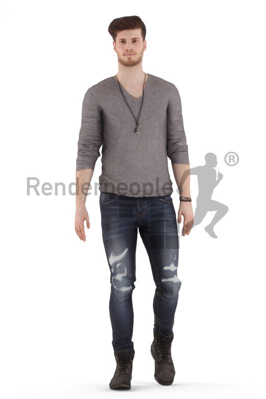 Animated human 3D model by Renderpeople – european man in daily outfit, walking