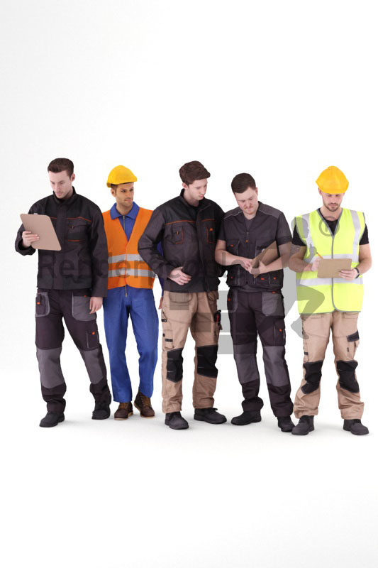 Posed 3D People model for visualization – Bundle, males in workwear
