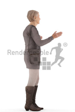 3d people casual, best ager woman talking and holding a bag