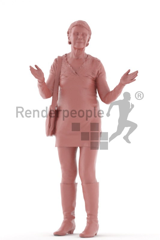 3d people casual, best ager woman talking and holding a bag