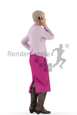 3d people casual, best ager woman standing and talking to somebody on her phone