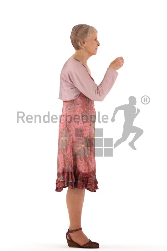 3d people casual, best ager woman standing and holding a glass