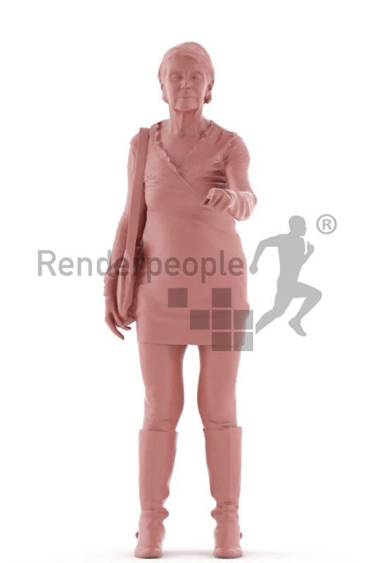 3d people casual, best ager woman standing and pointing at something