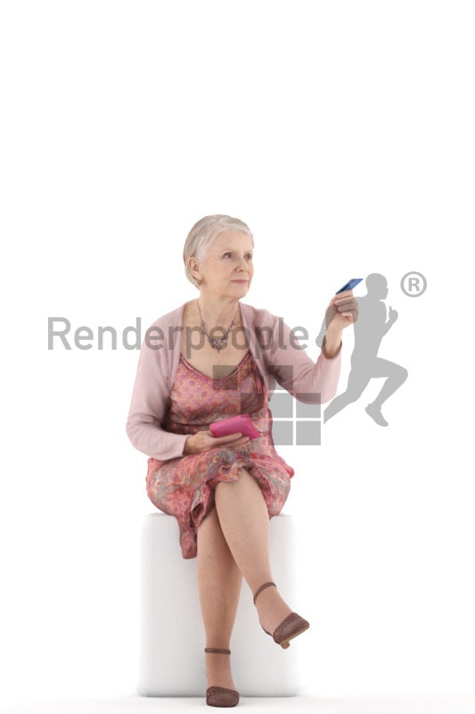 3d people casual, best ager woman sitting and paying