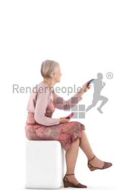3d people casual, best ager woman sitting and paying