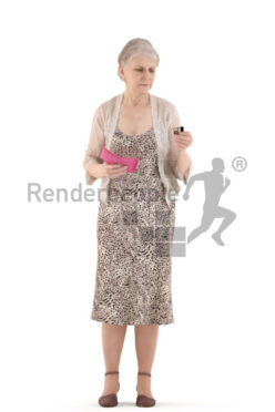 3d people casual, best ager woman walking and paying with her cedit card